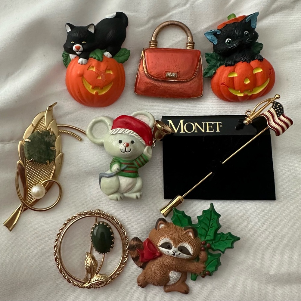 Monet Brooch and Assorted Pins Set of 8